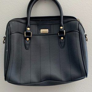 Vintage Liz Claiborne Charcoal and Black Pinstripe Top Handle Handbag/Satchel